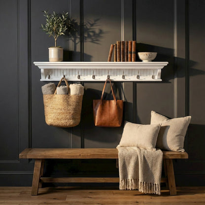 Skansen 8 Hook Coat Rack, Classic White
