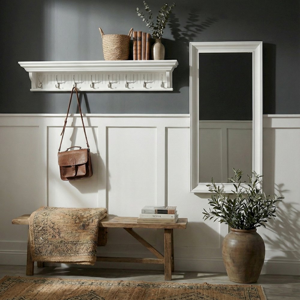 Skansen 8 Hook Coat Rack, Classic White