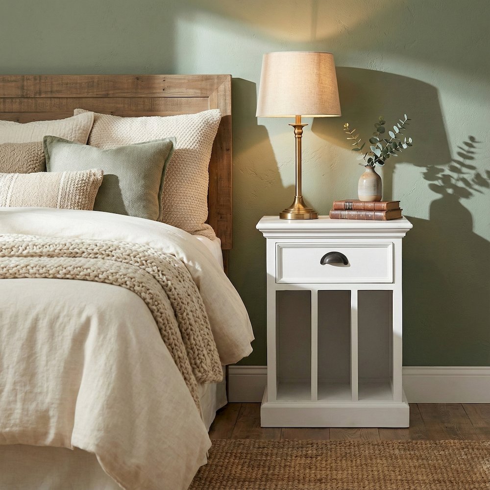 Halifax Classic White Bedside Table with Dividers