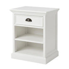 Mahogany Bedside Table with Drawer and Open Shelves, Antique Brass Hardware