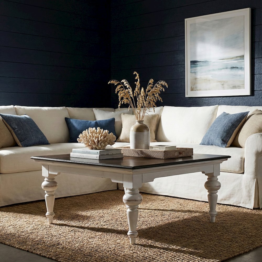 Provence Accent White Distress & Deep Brown Square Coffee Table
