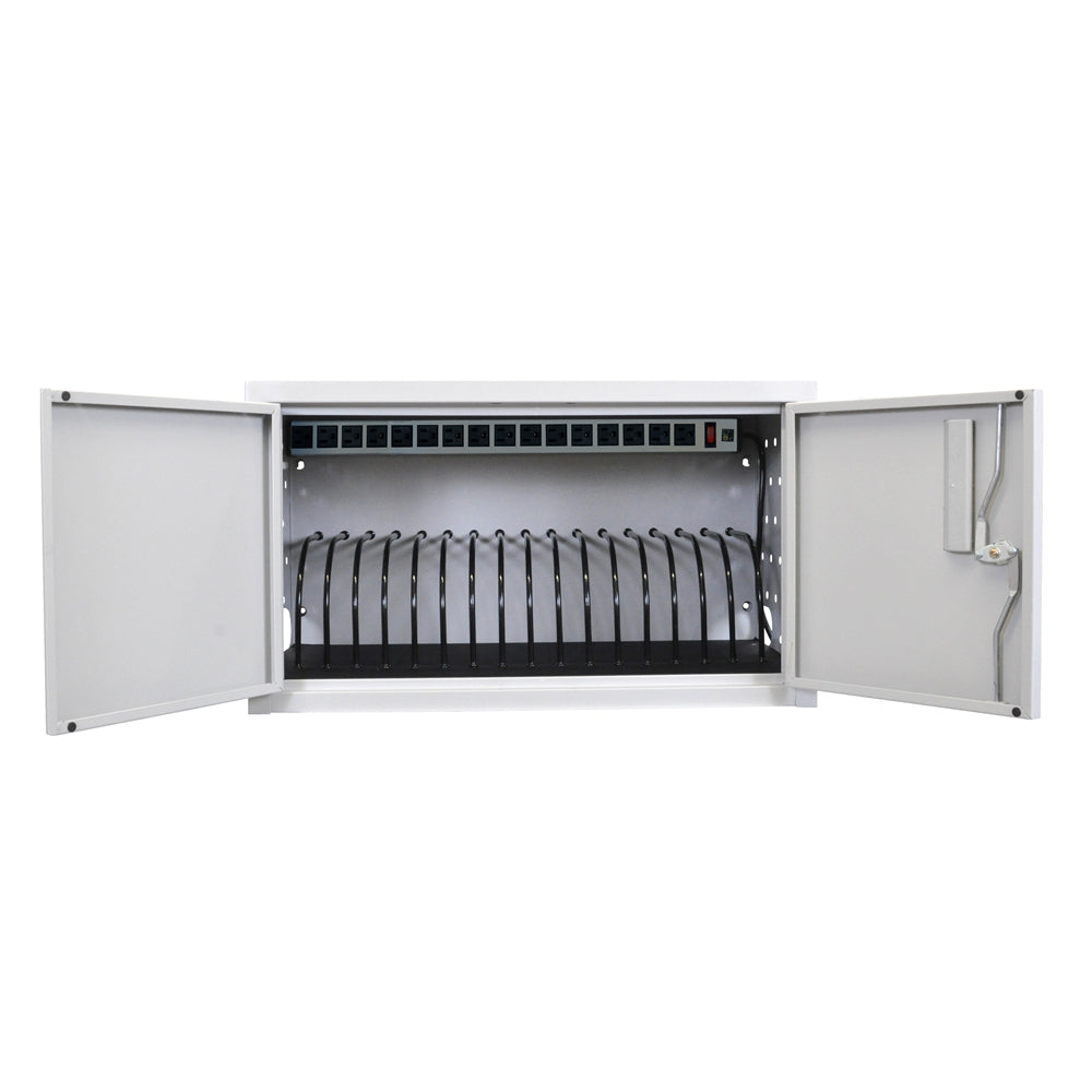 Wall/ Desk Charging Box 16 Tablets/Chromebooks includes a 16 outlet horizontal power strip.