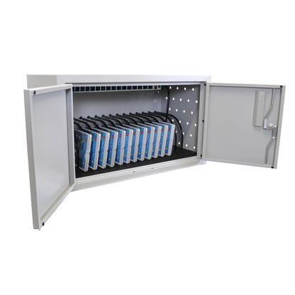 Wall/ Desk Charging Box 16 Tablets/Chromebooks includes a 16 outlet horizontal power strip.