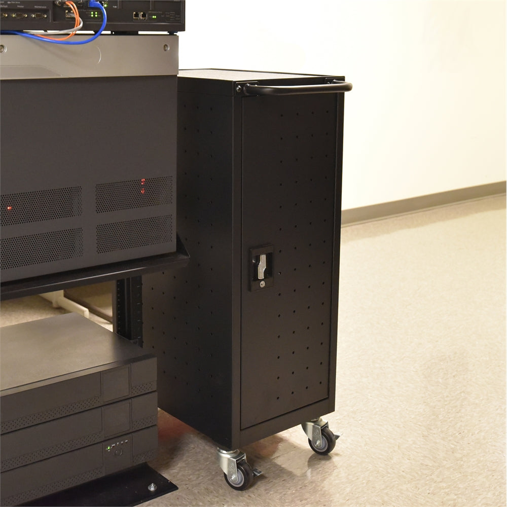 Black 12 Chromebook Charging Cart Includes Electrical Outlets