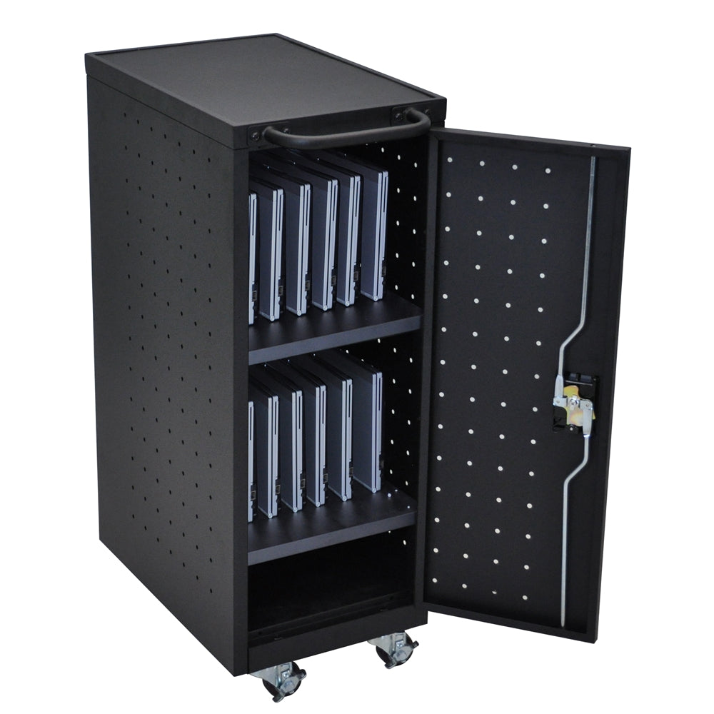 Black 12 Chromebook Charging Cart Includes Electrical Outlets