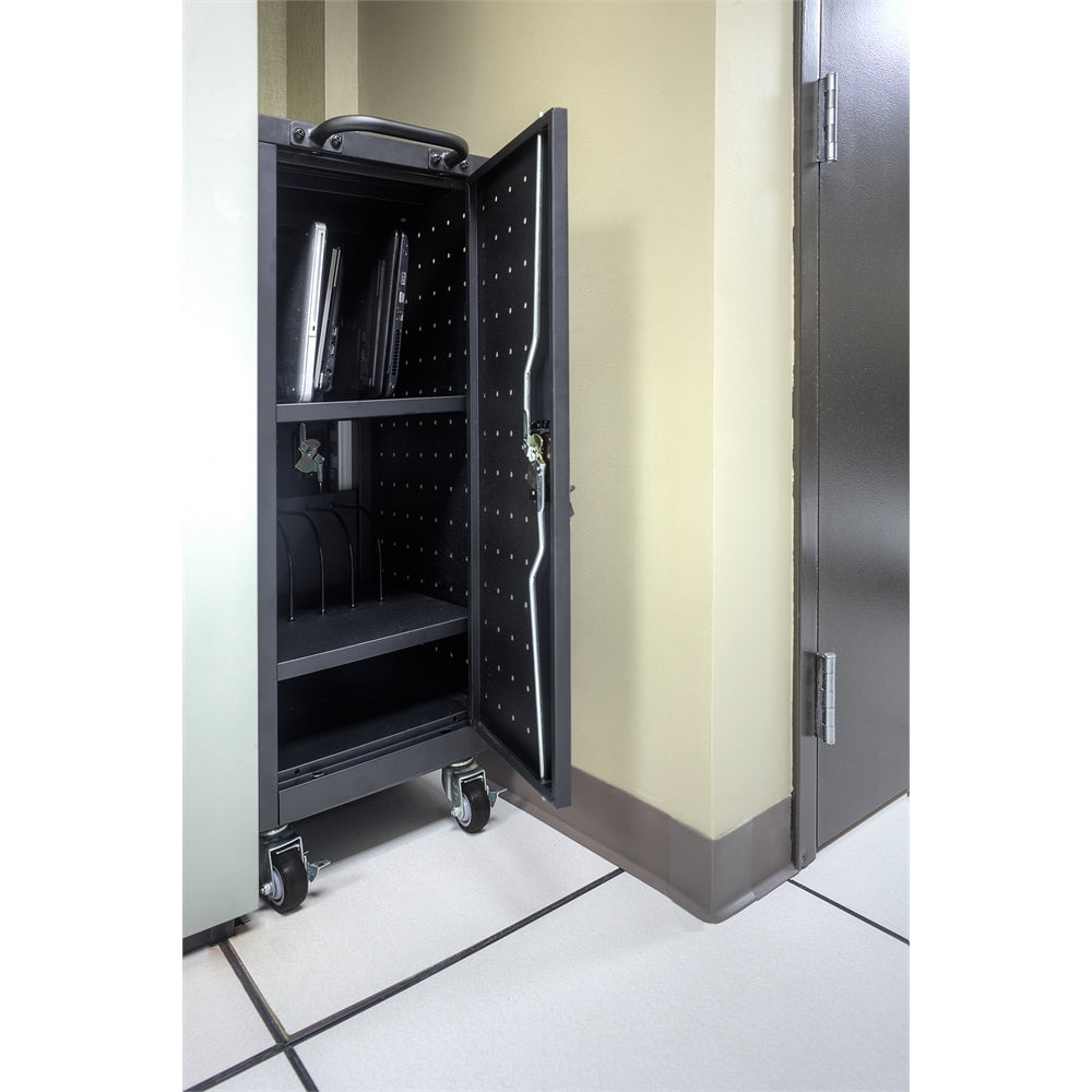 Black 12 Chromebook Charging Cart Includes Electrical Outlets