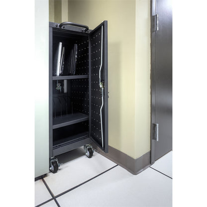 Black 12 Chromebook Charging Cart Includes Electrical Outlets