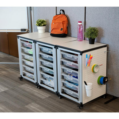 Modular Classroom Storage Cabinet - 3 side-by-side modules with 18 small bins