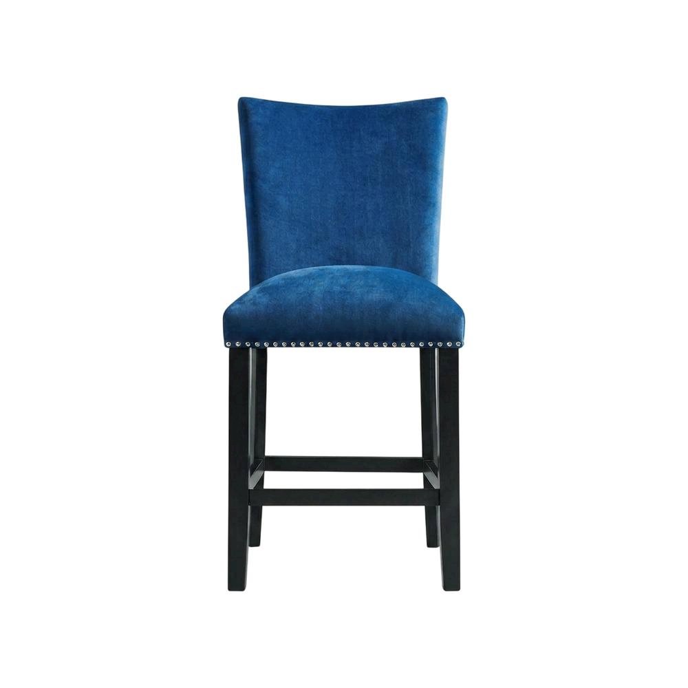 Velvet Upholstered Counter Stool, Glam Accent Chair for Kitchen Dining,Blue