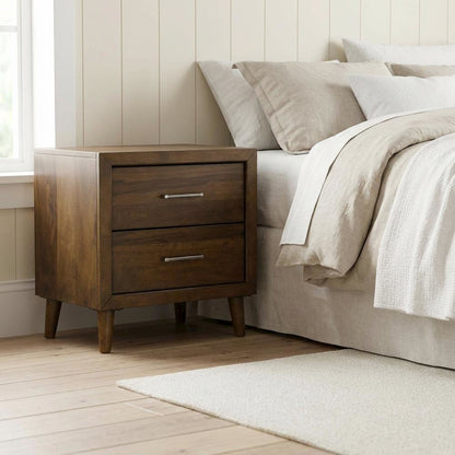 Walnut Nightstand in Mid-Century Modern Style with 2 Drawers