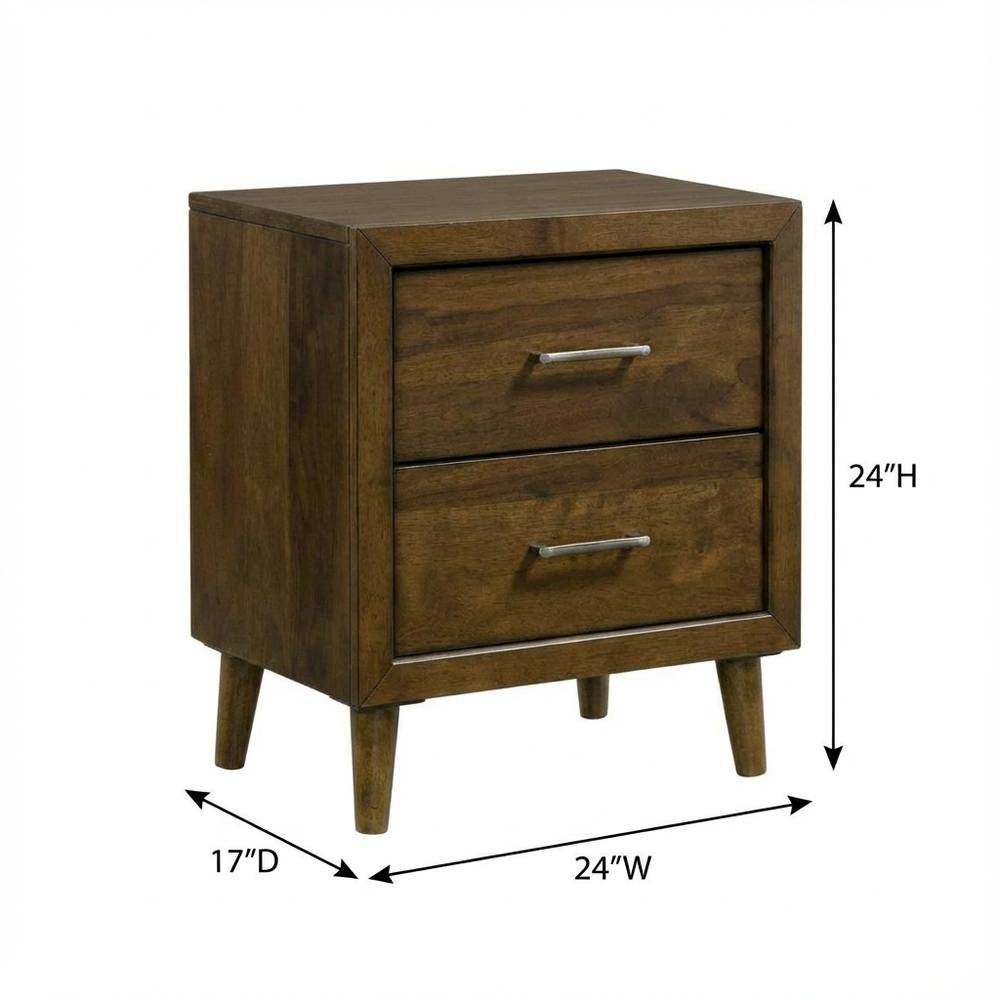 Walnut Nightstand in Mid-Century Modern Style with 2 Drawers