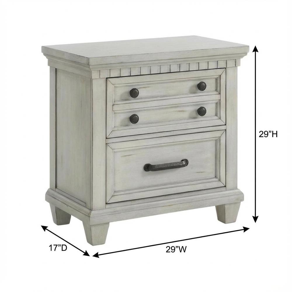 Antique White Nightstand with Usb Port and Two Drawers for Bedroom