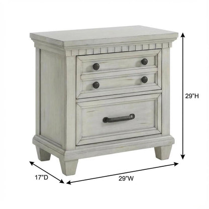Antique White Nightstand with Usb Port and Two Drawers for Bedroom