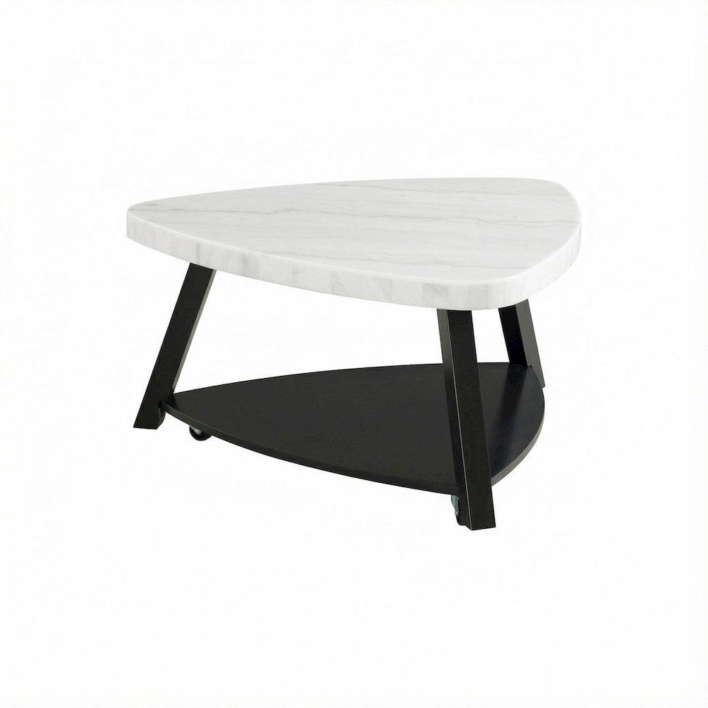 White Modern Coffee Table with Shelf and 2-Inch Thick Top, Single Piece