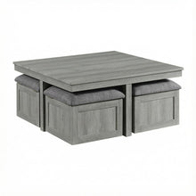 Light Grey Coffee Table with Four Storage Stools and Polyurethane Foam Seating