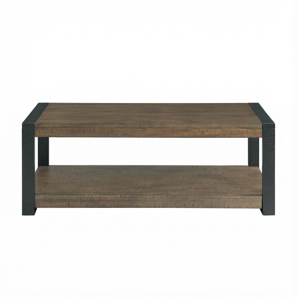 Walnut Rectangular Coffee Table with Black Finish and Transitional Style