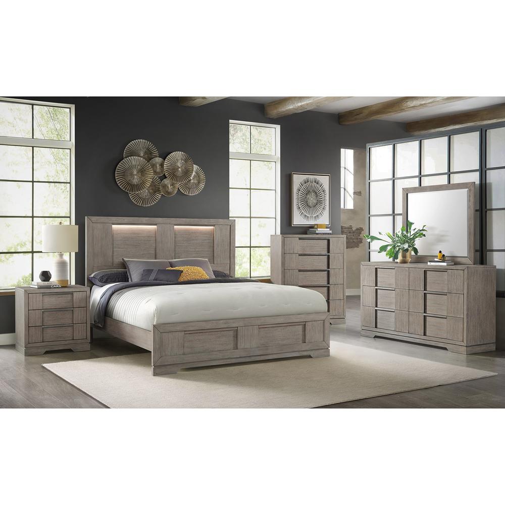 Argo King Panel Bed with LED in Grey