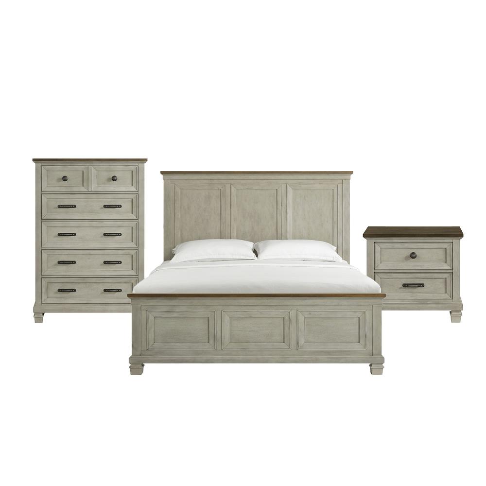 Bloomfield King Panel Bed in Medium Brown and Washed Stone