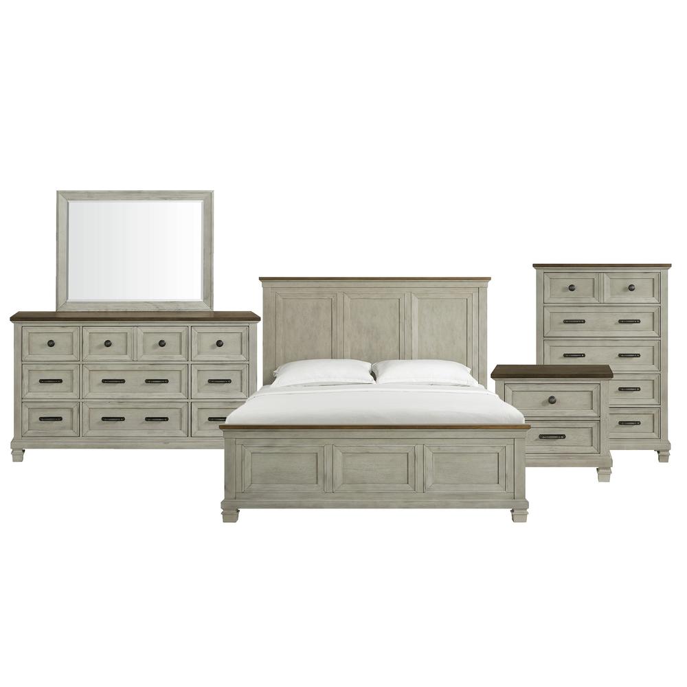 Bloomfield King Panel Bed in Medium Brown and Washed Stone