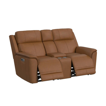 Power Motion Loveseat with Console, Power Headrest and Lumbar in Aline Butternut