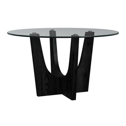 Salem 5PC Dining Set in Black-Round Table with Glass Top and Four Chairs