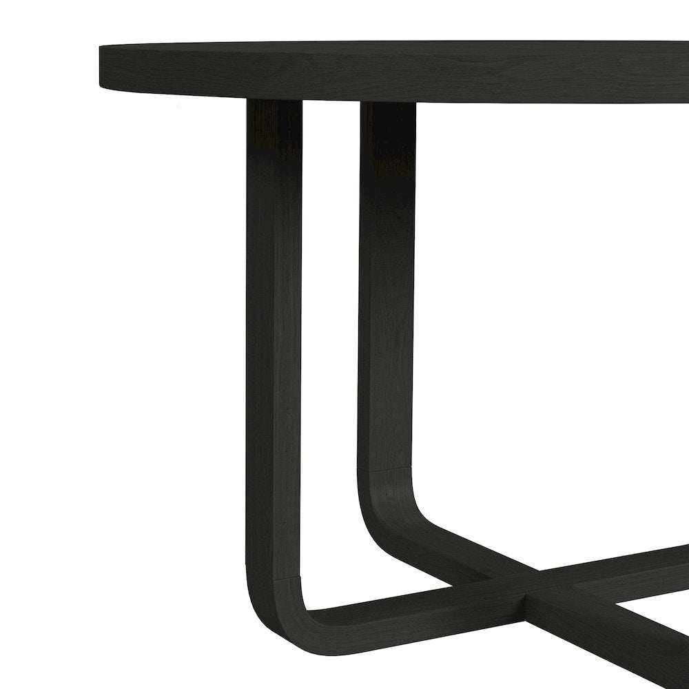 5PC Dining Set in Black with Grain-Round Table and Four Grey Fabric Chairs