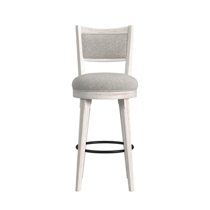 Rogen Rustic Swivel Bar Stool with Grey Fabric in Rustic White (2 Per Carton)