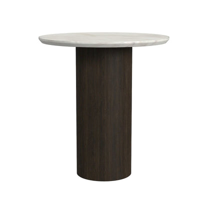 3PC Table Set, White Faux Marble Top, Dark Brown Base-Coffee Table & 2 End Table