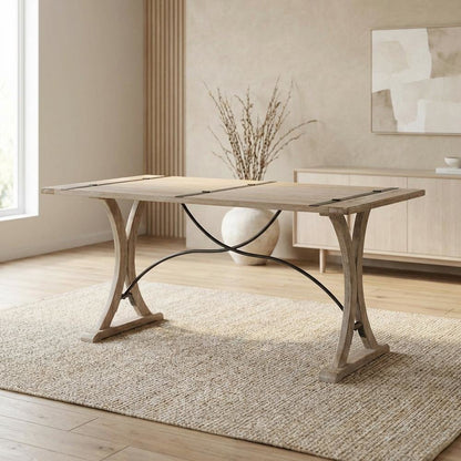 Farmhouse Folding Top Dining Table, Wood Kitchen and Dining Room Table,Beige
