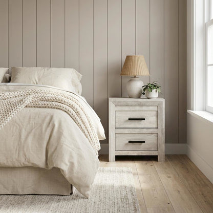 White 2-Drawer Nightstand with French Dovetail Construction, Transitional Style