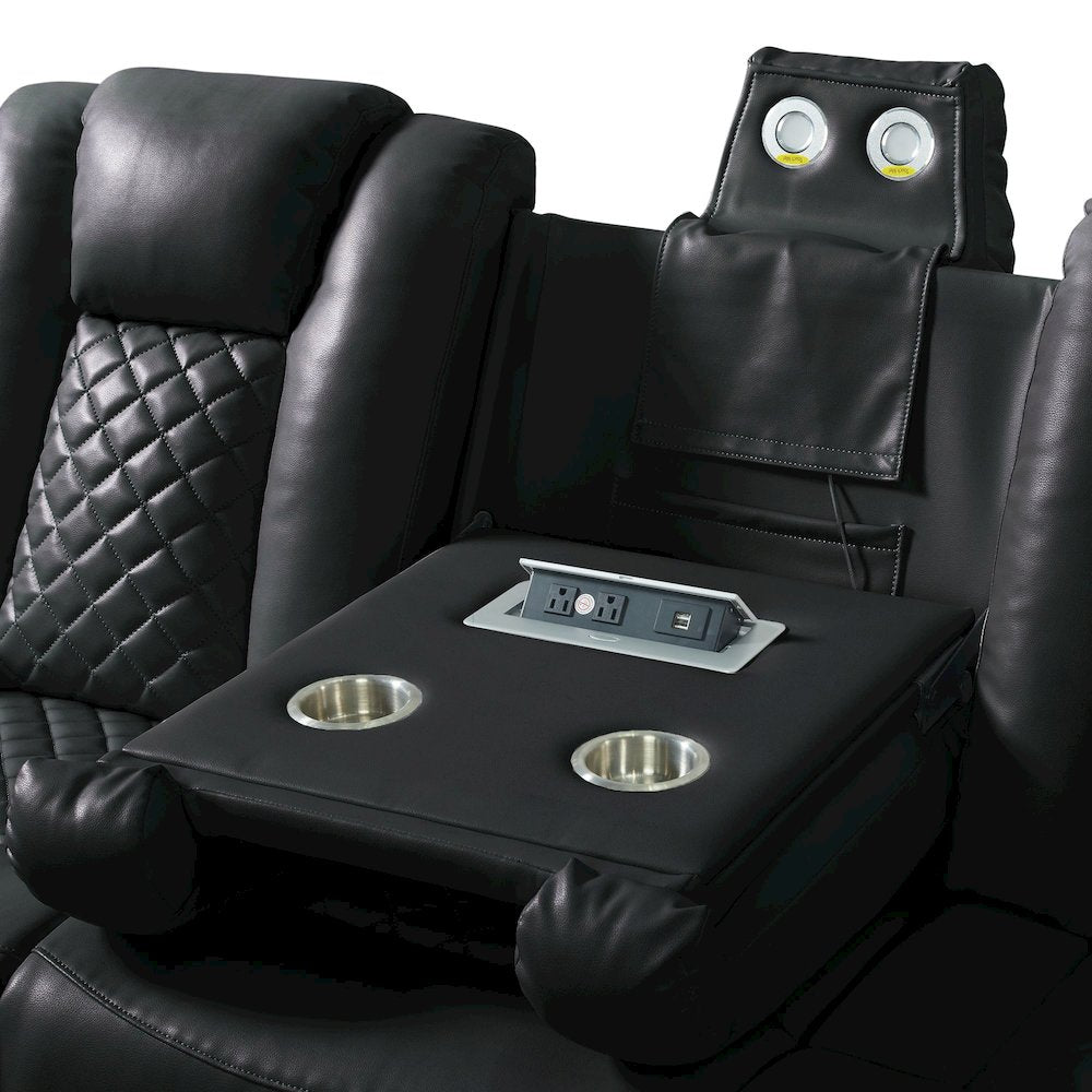 Amias 2PC Living Room Set in Pebble Black-Sofa & Loveseat