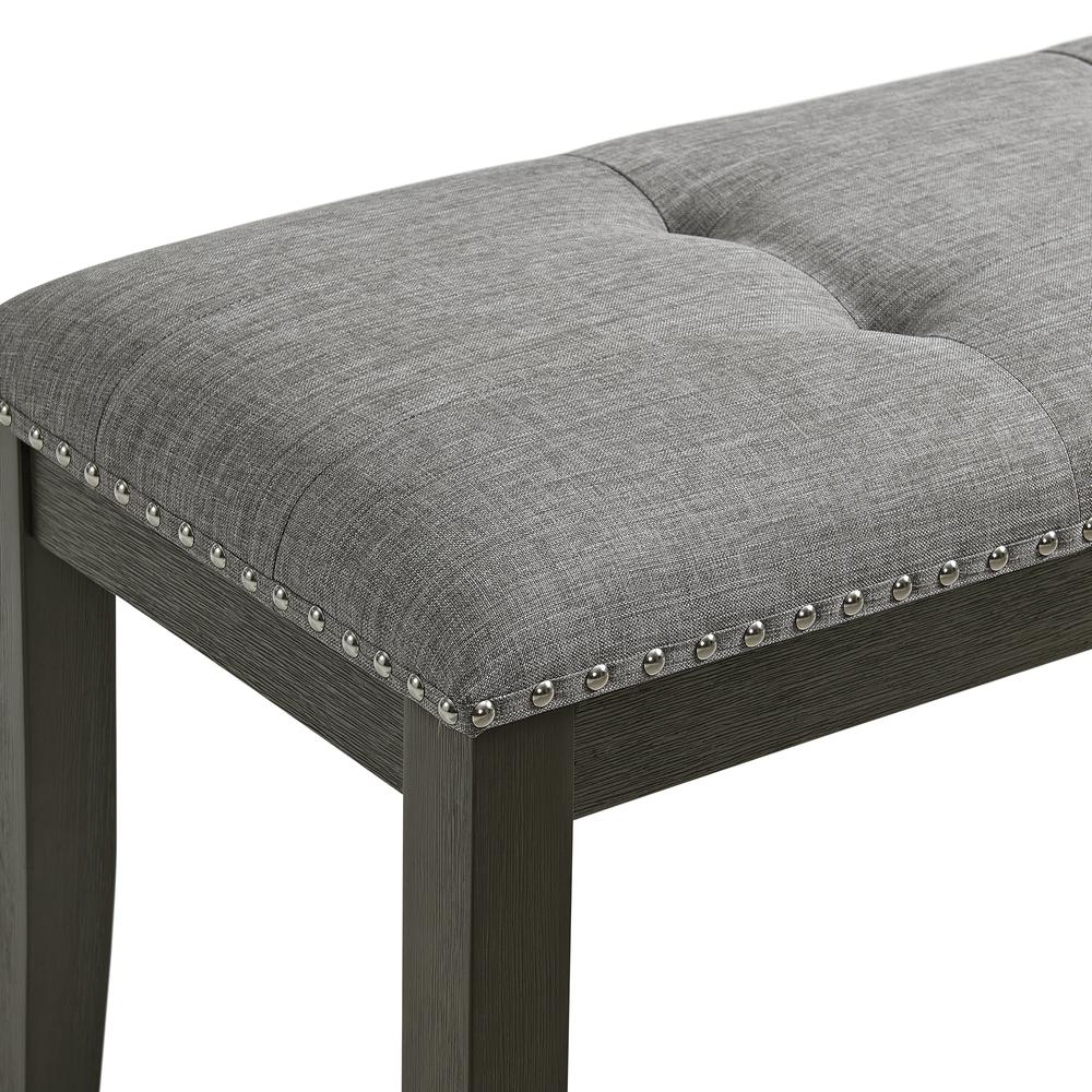 Eve Bench w/ Grey Fabric and Nail Heads in Charcoal