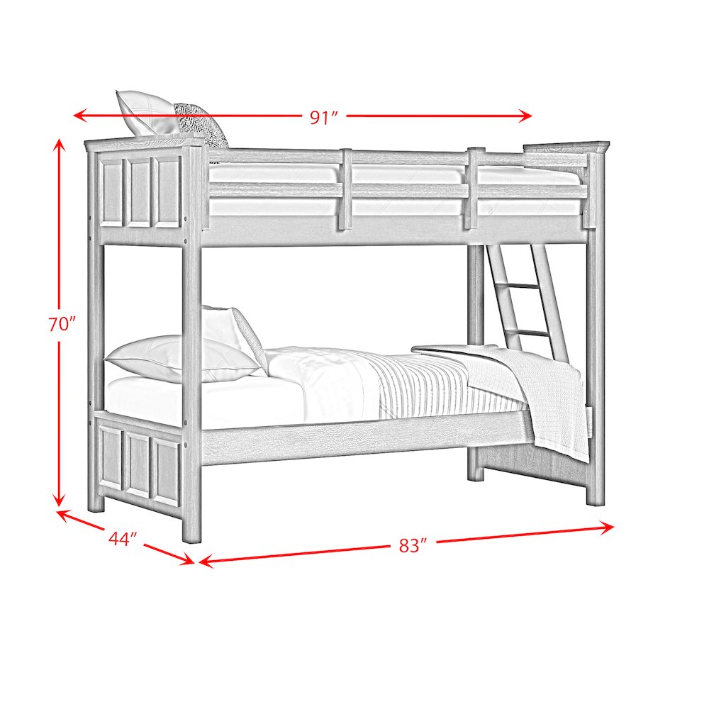 Hampton Kids Twin Over Twin Bunk with Ladder 5PC Bedroom Set in Charcoal