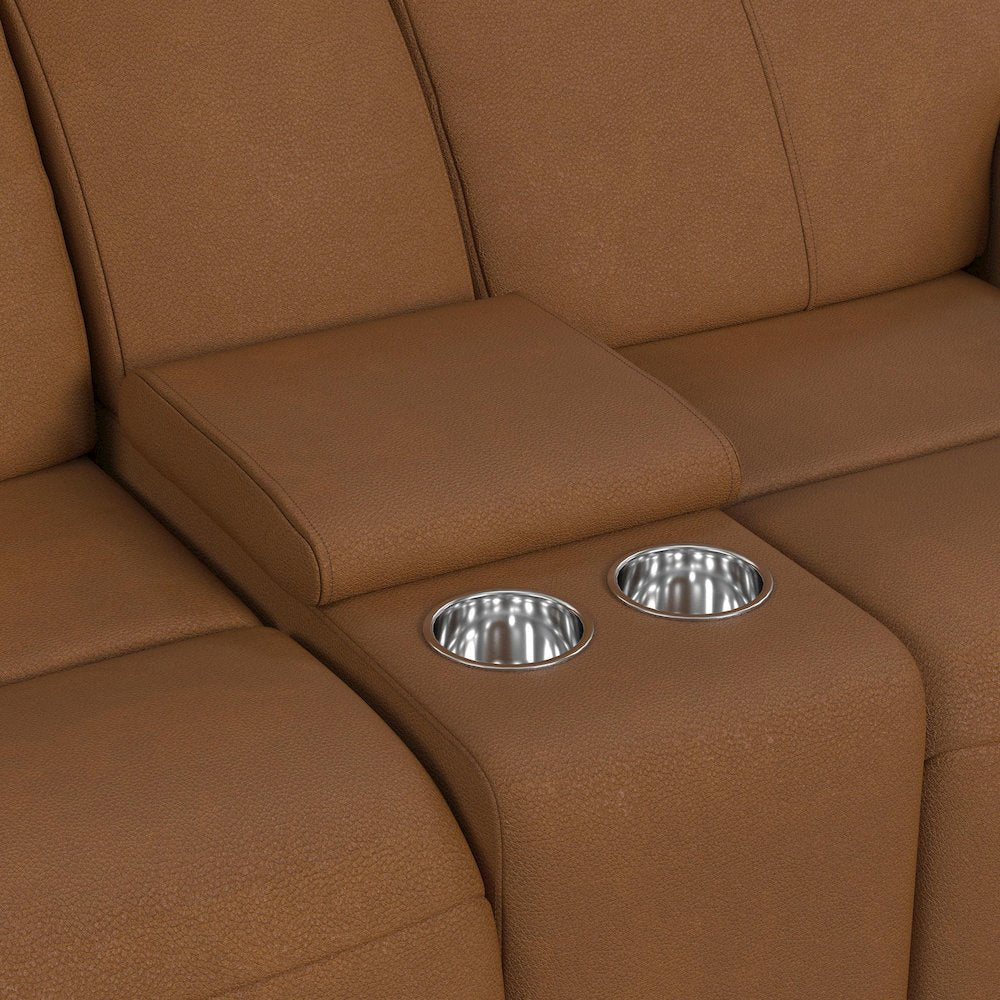 Power Motion Loveseat with Console, Power Headrest and Lumbar in Aline Butternut