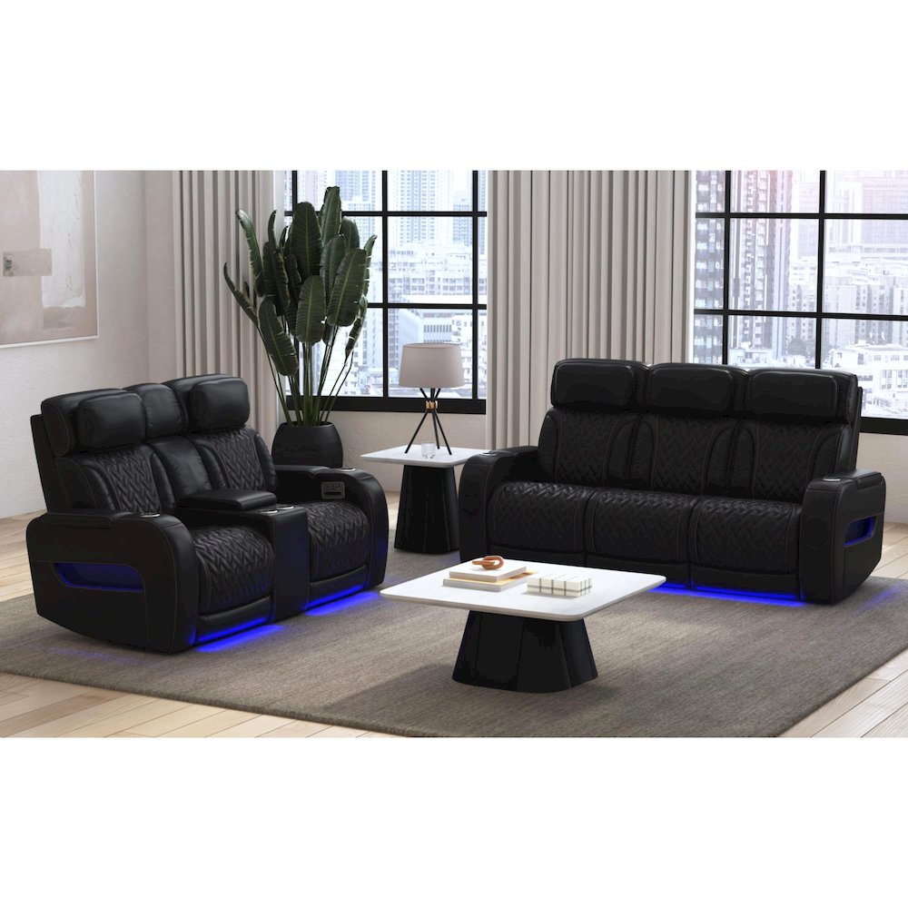 P3 Sofa with I Table, reading light, heat, massage, LED and speaker, Jett Black