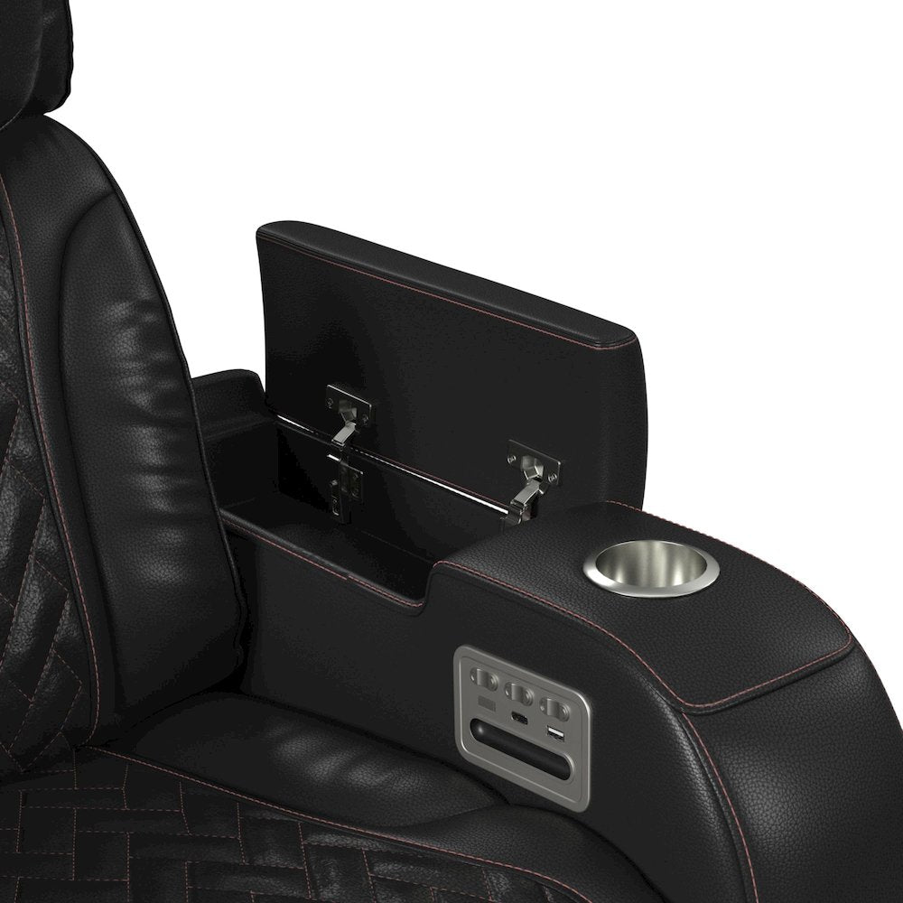 P3 Loveseat with LED, wireless charger pocket and Console in Jett Black