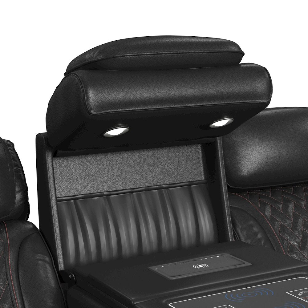 P3 Sofa with I Table, reading light, heat, massage, LED and speaker, Jett Black