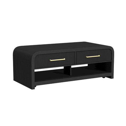 Woodridge Coffee Table with Casters/Push Through Drawer in Black with Grain