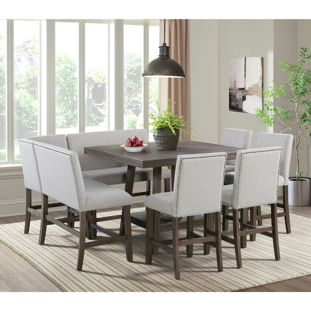 Hester Square Counter Table with Lazy Susan in Brown