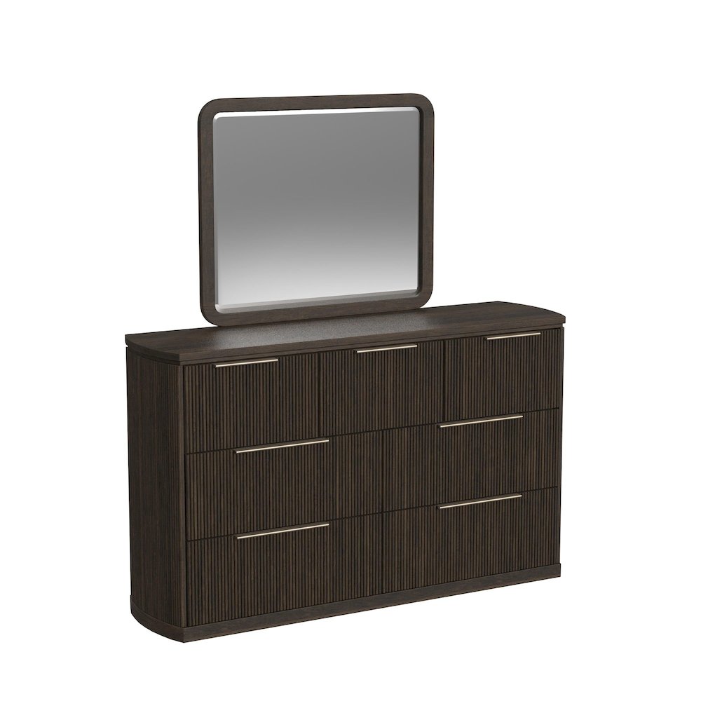 Sylvie King UPH 5PC Bedroom Set with White Fabric in Dark Brown
