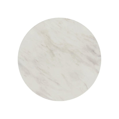 Sylvie Round Coffee Table with White Faux Marble Top and Base in Dark Brown