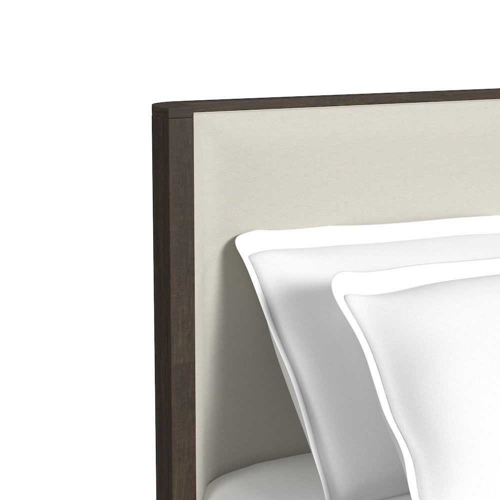 Sylvie King UPH 5PC Bedroom Set with White Fabric in Dark Brown