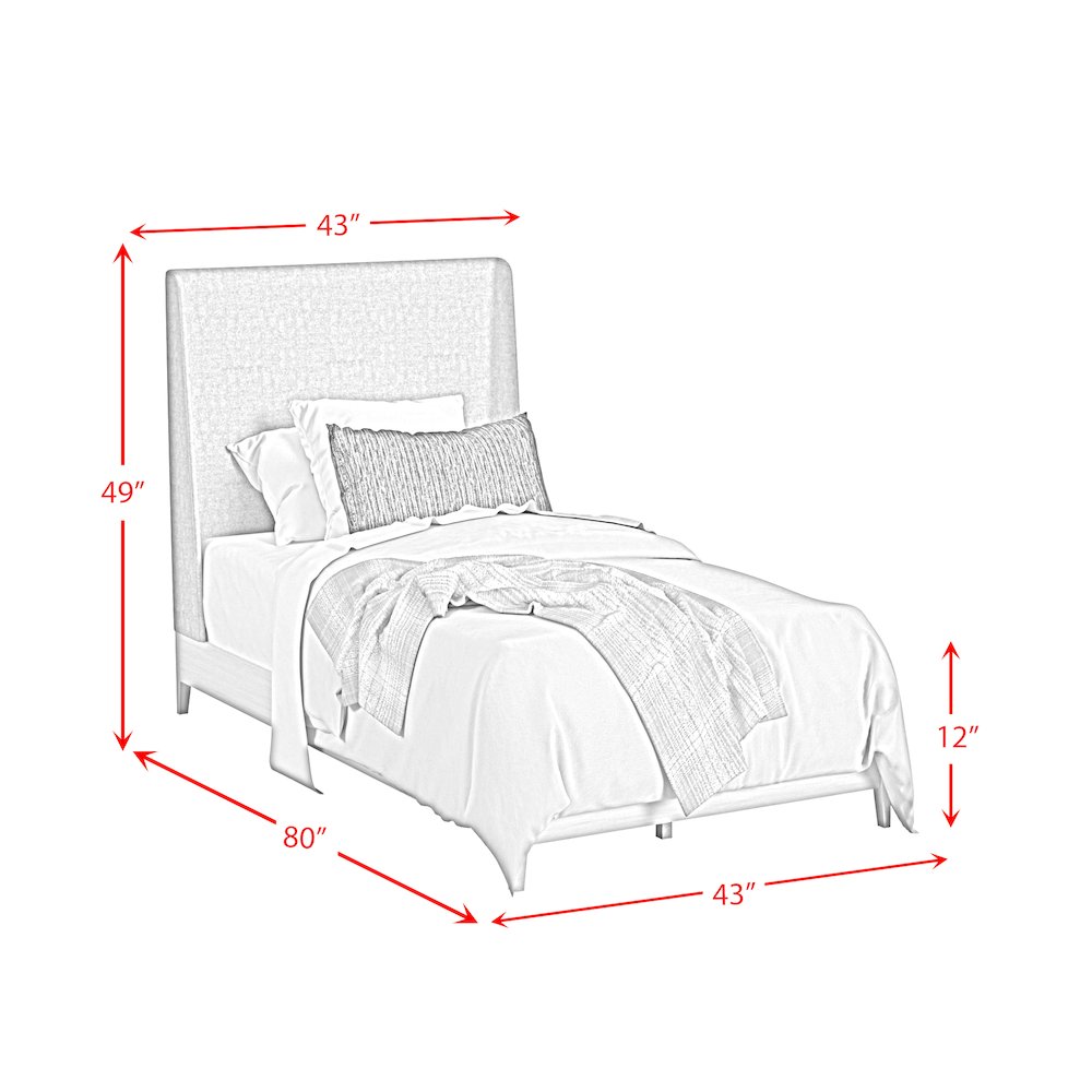 Clare Twin UPH Bed with Grey Fabric in Almond