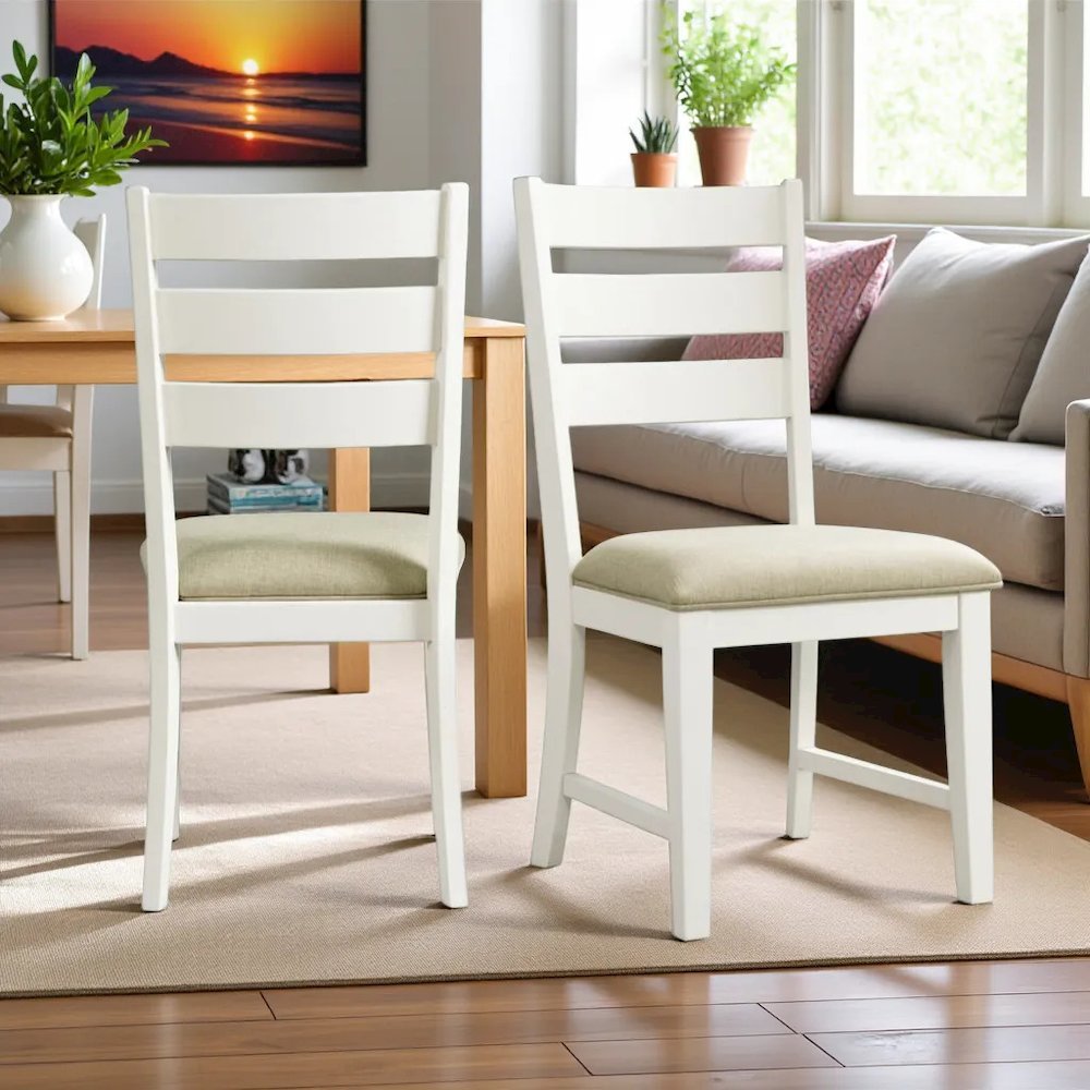 Elegant Ladder Back Side Chairs for Dining Room, Natural and White Finish