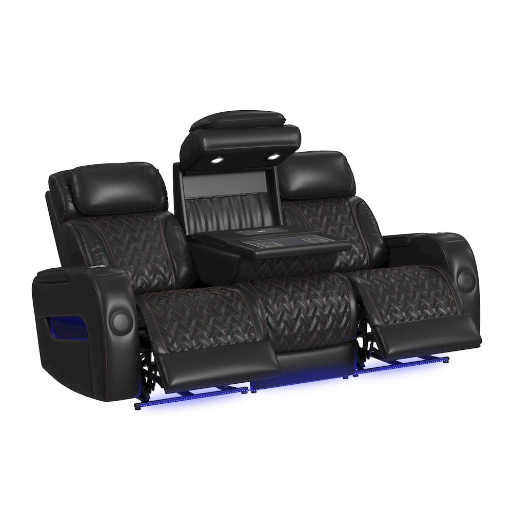 Ascend P3 2PC Living Room Set in Jett Black with Red Stitching-Sofa & Loveseat