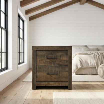 2-Drawer Nightstand with Storage, Farmhouse Bedside Table for Bedroom,Brown