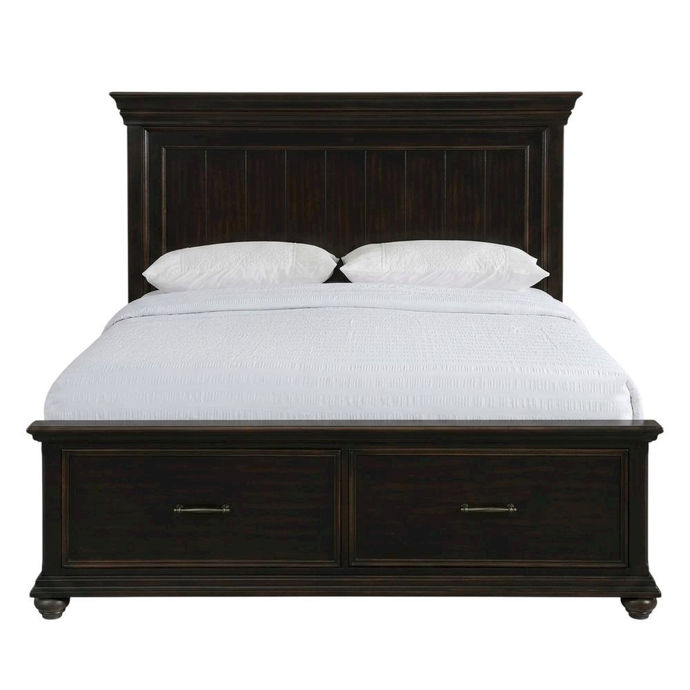 King Platform Storage Bed with Drawers, Traditional Wood Bed Frame,Black