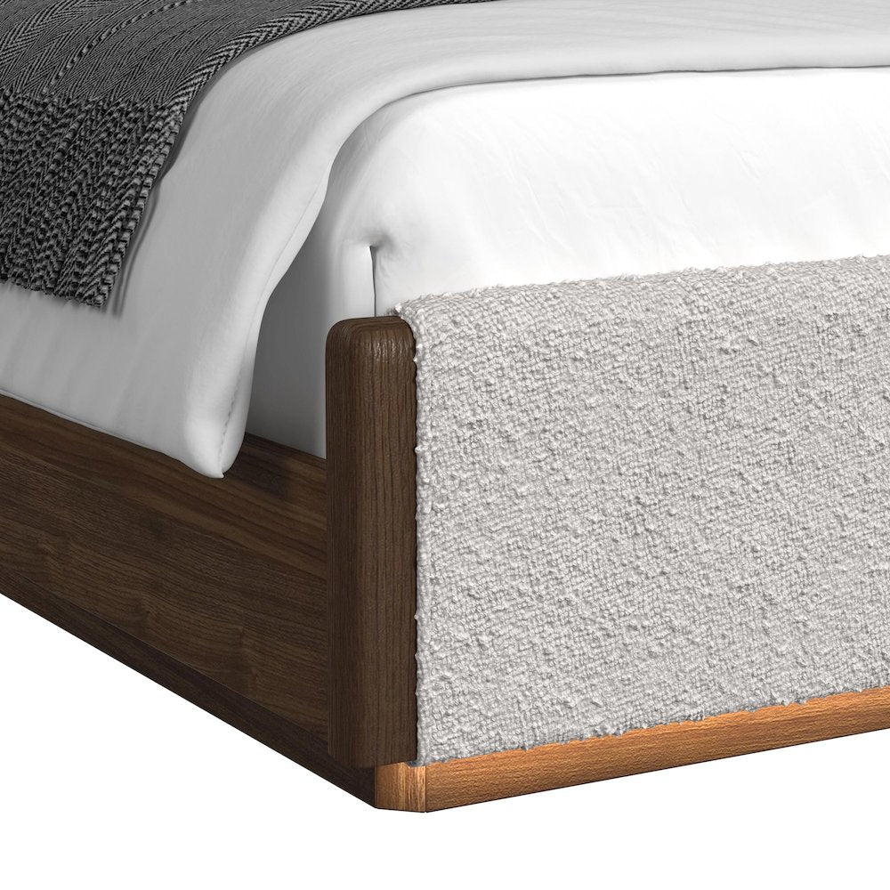 Perth Queen UPH Bed with Boucle Beige and LED in Brown