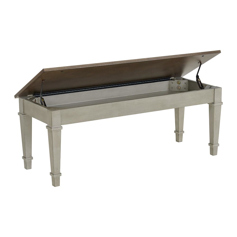 Bloomfield Storage Dining Bench in Medium Brown and Washed Stone