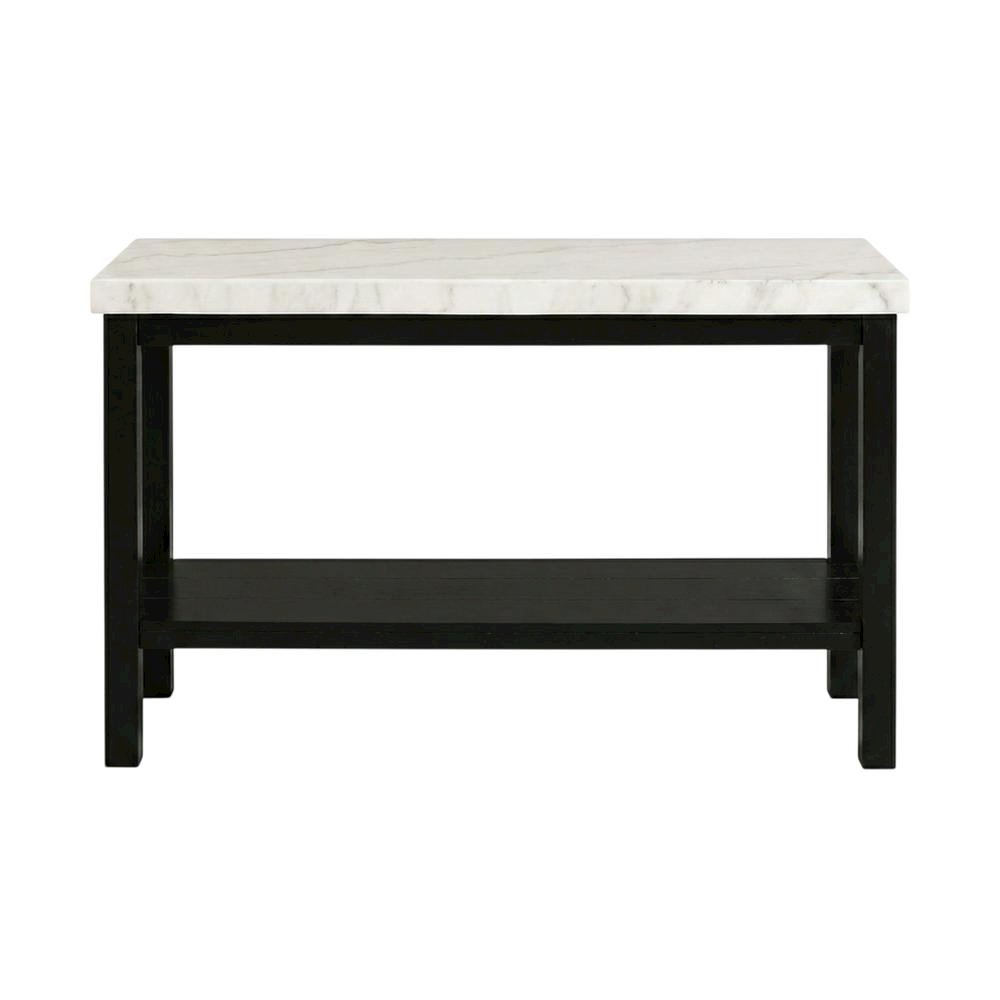 Marble and Acacia Veneer Narrow Console Sofa Table, Behind Couch, White